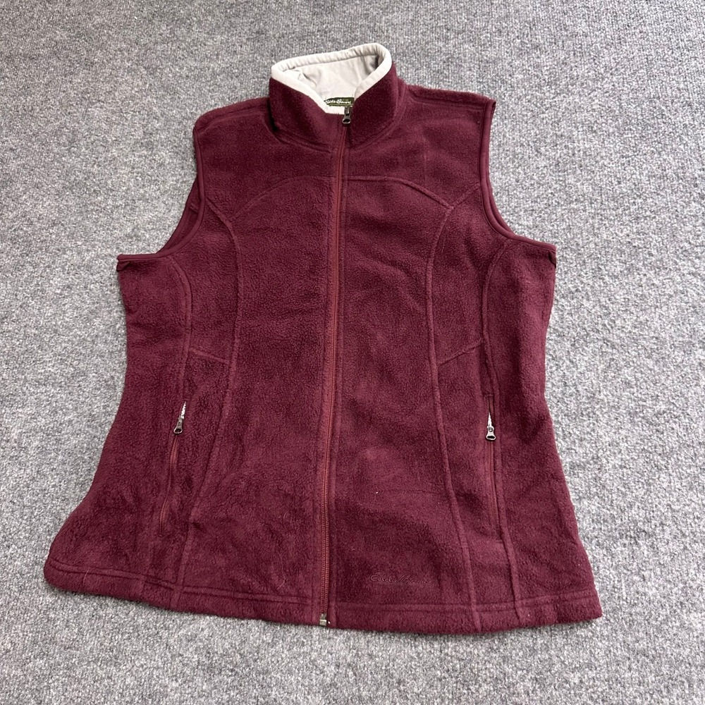 Eddie Bauer Vest Womens Size L Burgundy Fleece Full Zip Outdoor Layer Canada